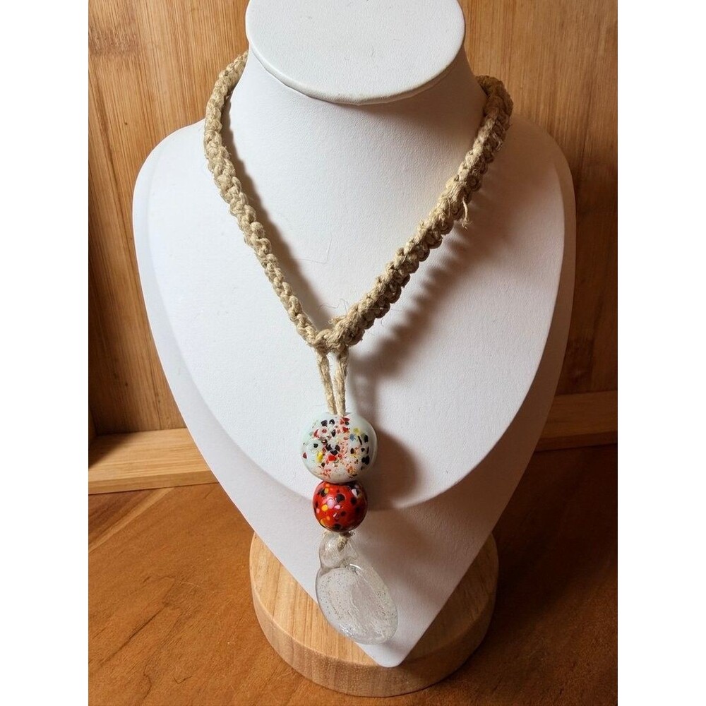 Vintage Handmade Beaded Necklace with Glass Accents